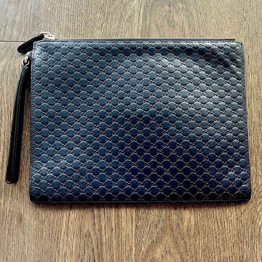 Authentic Gucci Monogram Guccissima Pouch Navy Blue